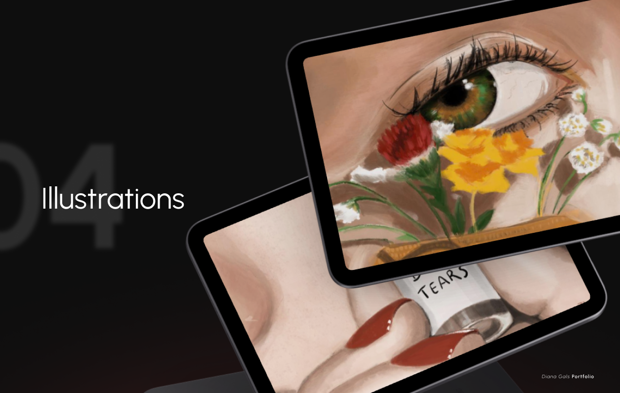 Digital illustration — eye, flowers and lips studies